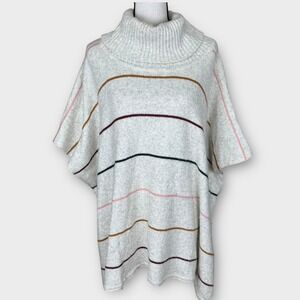 LOFT Striped Cowl‎ Neck Poncho Sweater Cape Pullover Knit XS/S Oversized Cozy